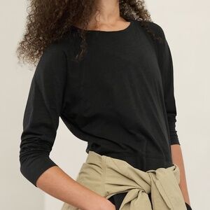 Athleta Classic Slub Cotton Top Long Sleeve Tee Black Large L NWT $65